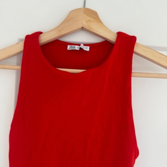 ZARA High Neck Red Jersey Midi Dress - Picture 3 of 3